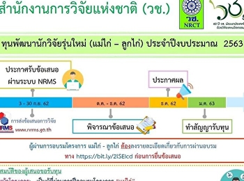 ทุนพัฒนาเส้นทางอาชีพนักวิจัยและนวัตกรรม
ประจำปีงบประมาณ 2563 (ครั้งที่ 3)