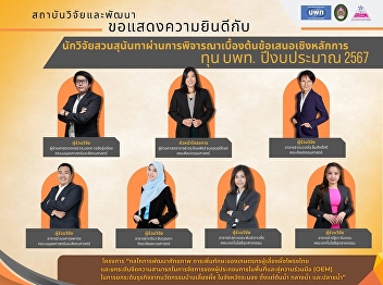 The Institute of Research and
Development, Suan Sunandha Rajabhat
University, Would Like to Congratulate
“Assistant Professor Dr. Kanyaphat
Thanakulwuthiroj,
