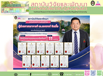 สถาบันวิจัยและพัฒนา ขอแสดงความยินดีกับ
“ผู้ช่วยศาสตราจารย์ ดร.เอกพงศ์ อินเกื้อ”
ในโอกาสได้รับการจดทะเบียนสิทธิบัตรการออกแบบผลิตภัณฑ์
จำนวน 11 ผลงาน