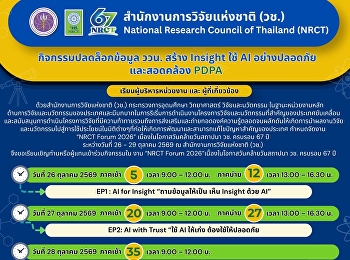 สถาบันวิจัยและพัฒนา
มหาวิทยาลัยราชภัฏสวนสุนันทา
ขอเชิญชวนเข้าร่วมงาน “NRCT Forum 2026”